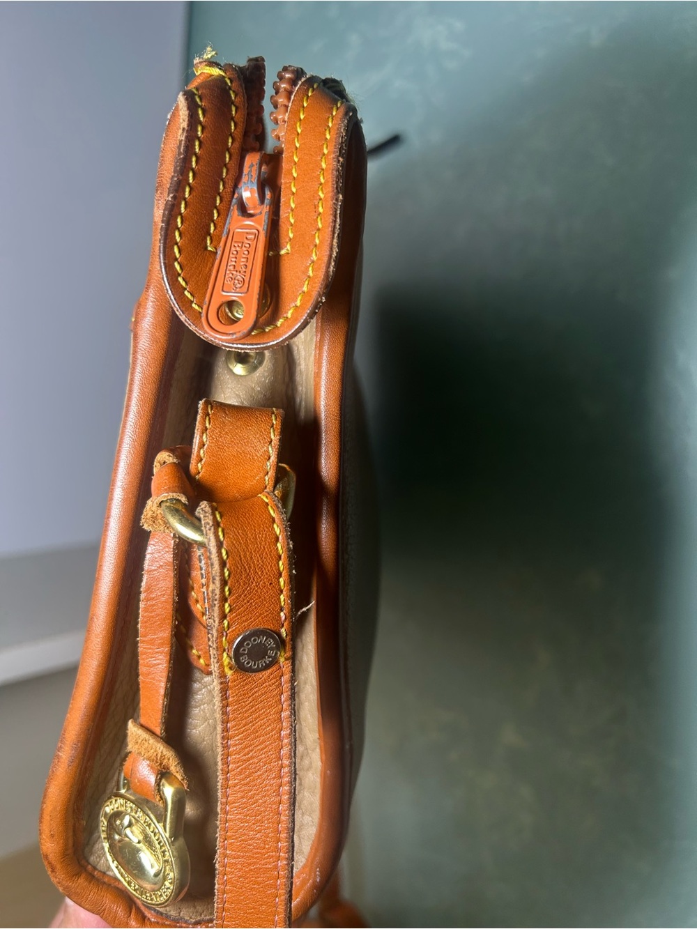 Dooney & Bourke Taupe Crossbody with Brown Leather Trim - Picture 6 of 8